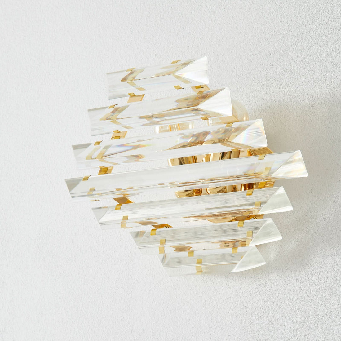 Applique murale Losanghe en cristal, transparent et doré, 2 lumières, hauteur 23 cm
