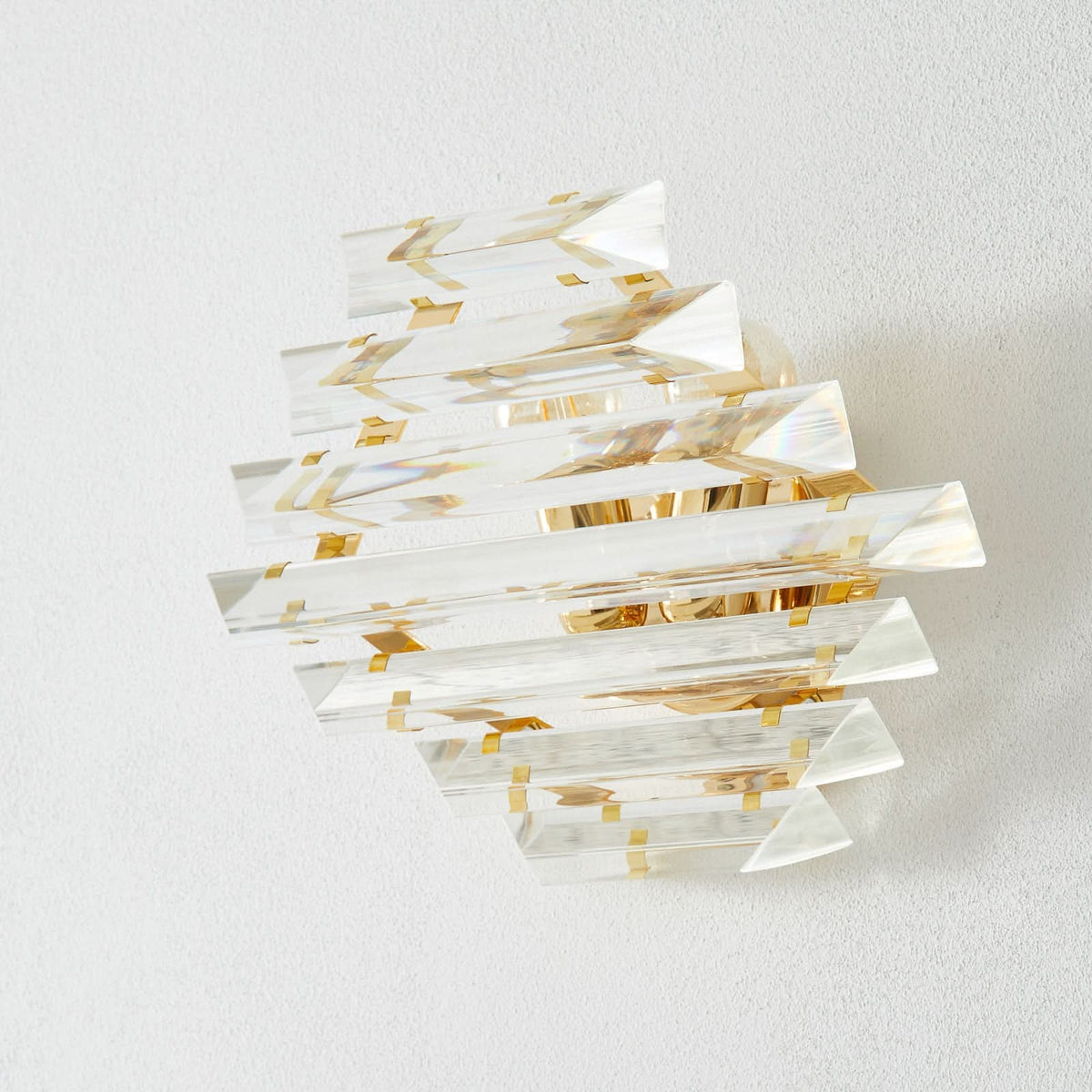 Applique murale Losanghe en cristal, transparent et doré, 2 lumières, hauteur 23 cm