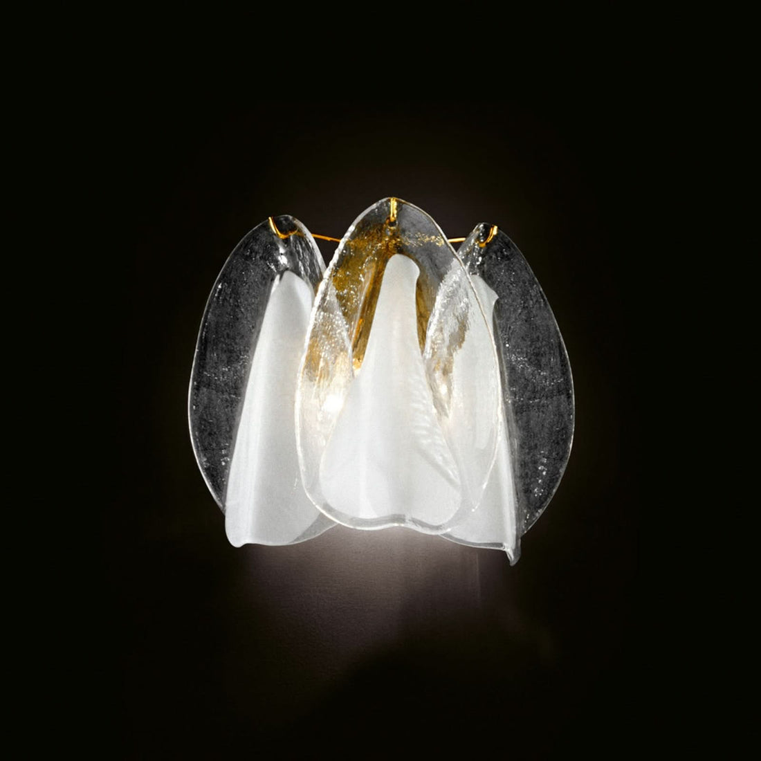 Applique murale Rondini en verre, or et transparent, 2 lumières, hauteur 25 cm
