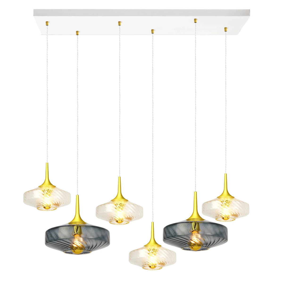 Rosace Roxanne 06 – Suspension architecturale 6 lumières en verre soufflé, style contemporain