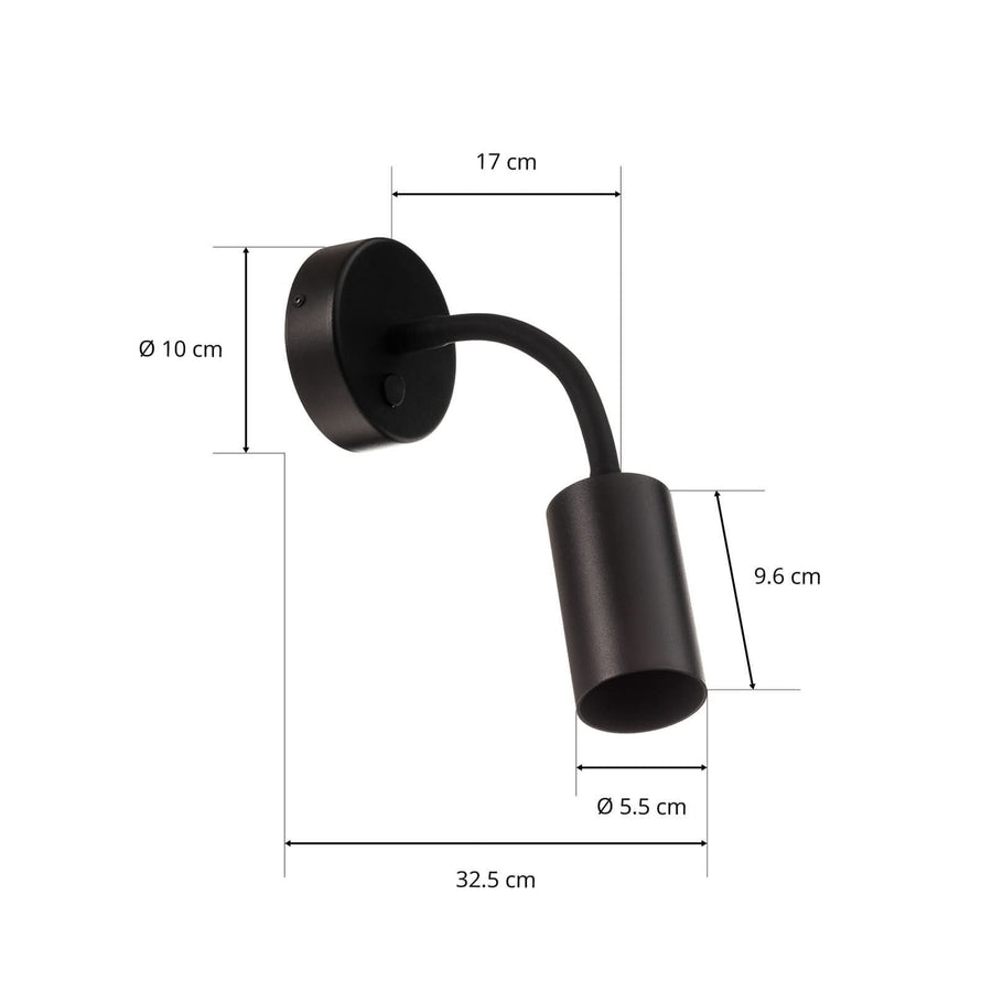 Applique murale Eye Flex S en acier, noir, Ø 5,5 cm