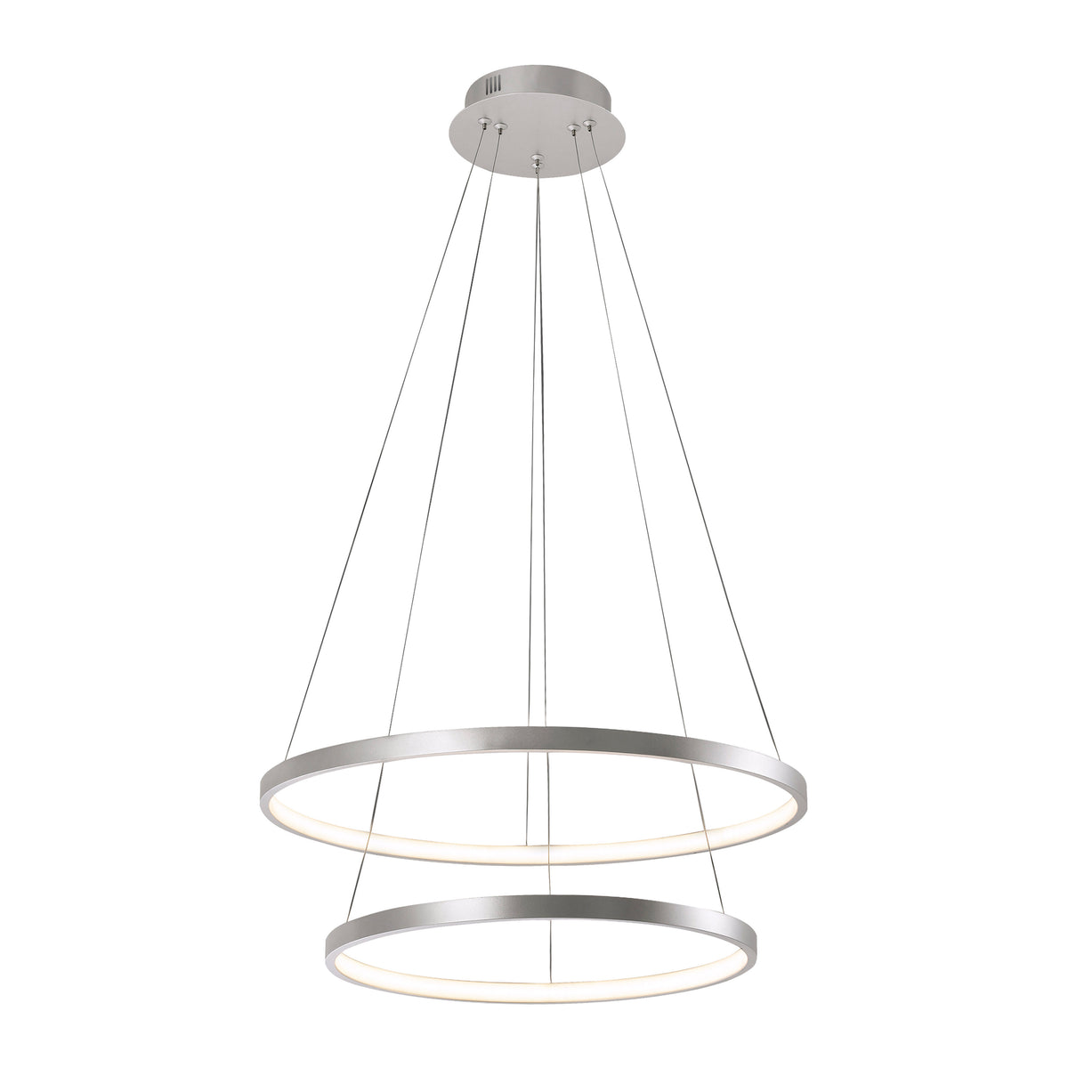 Même suspension à deux cercles LED présentée de face sur fond blanc