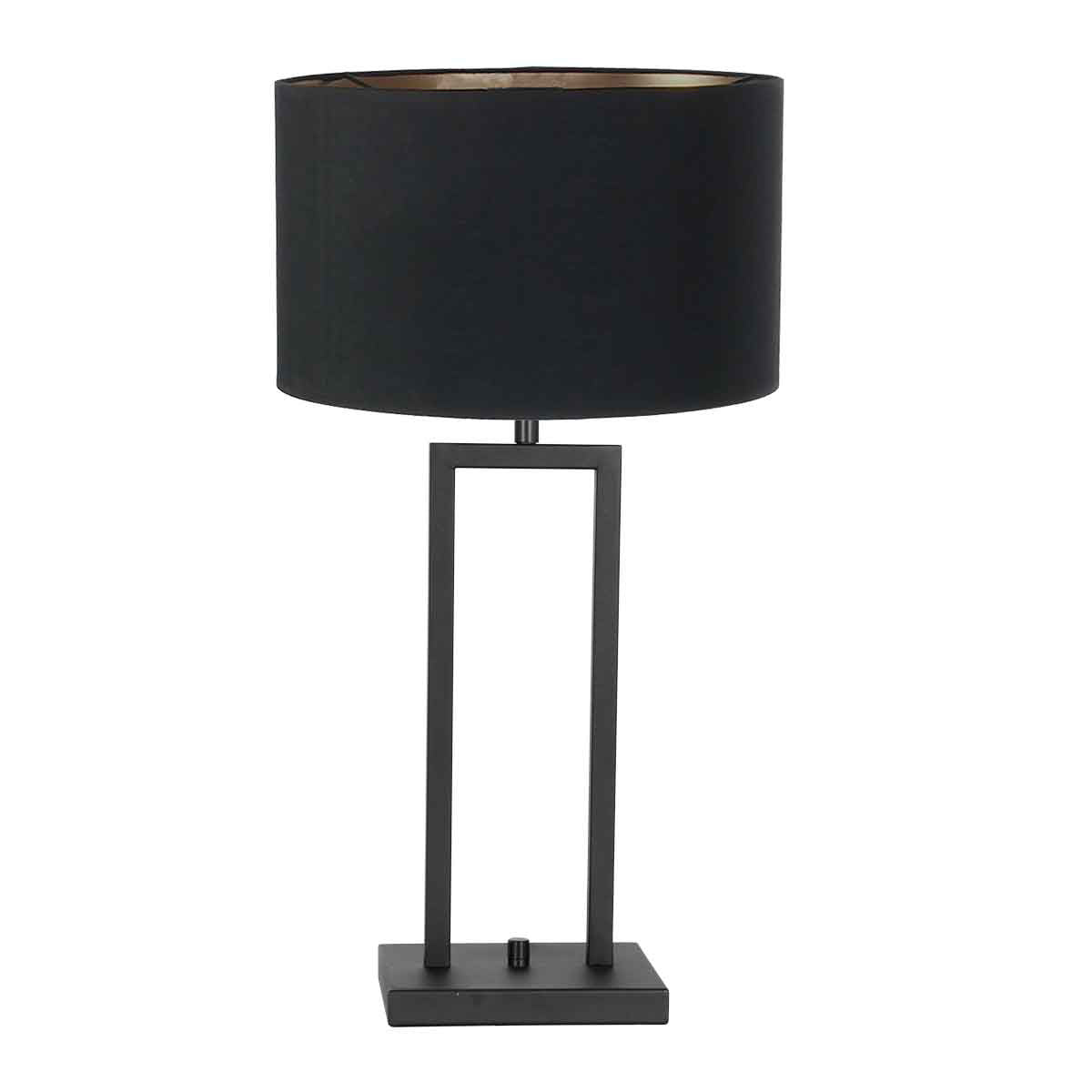 Stang 7194ZW black table lamp with rotary switch and black and gold linen shade