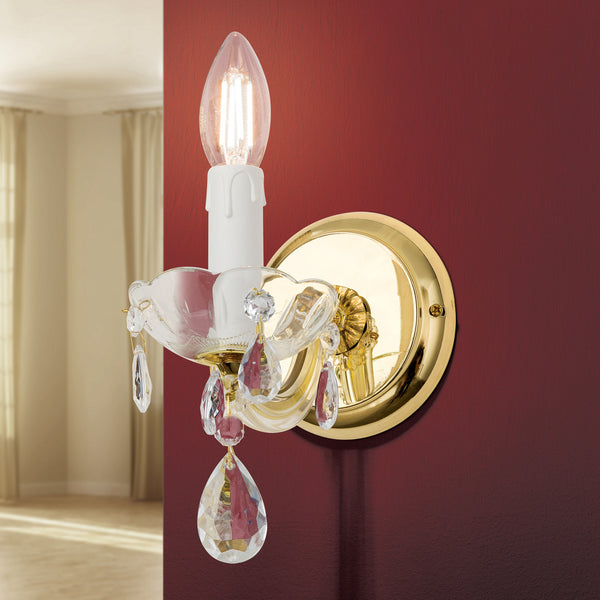 Applique murale Marie Claire en verre, laiton et transparent, hauteur 18 cm