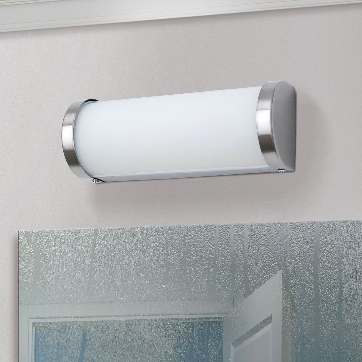 Applique murale Veti en verre, nickel mat et blanc, 2 lumières, IP44