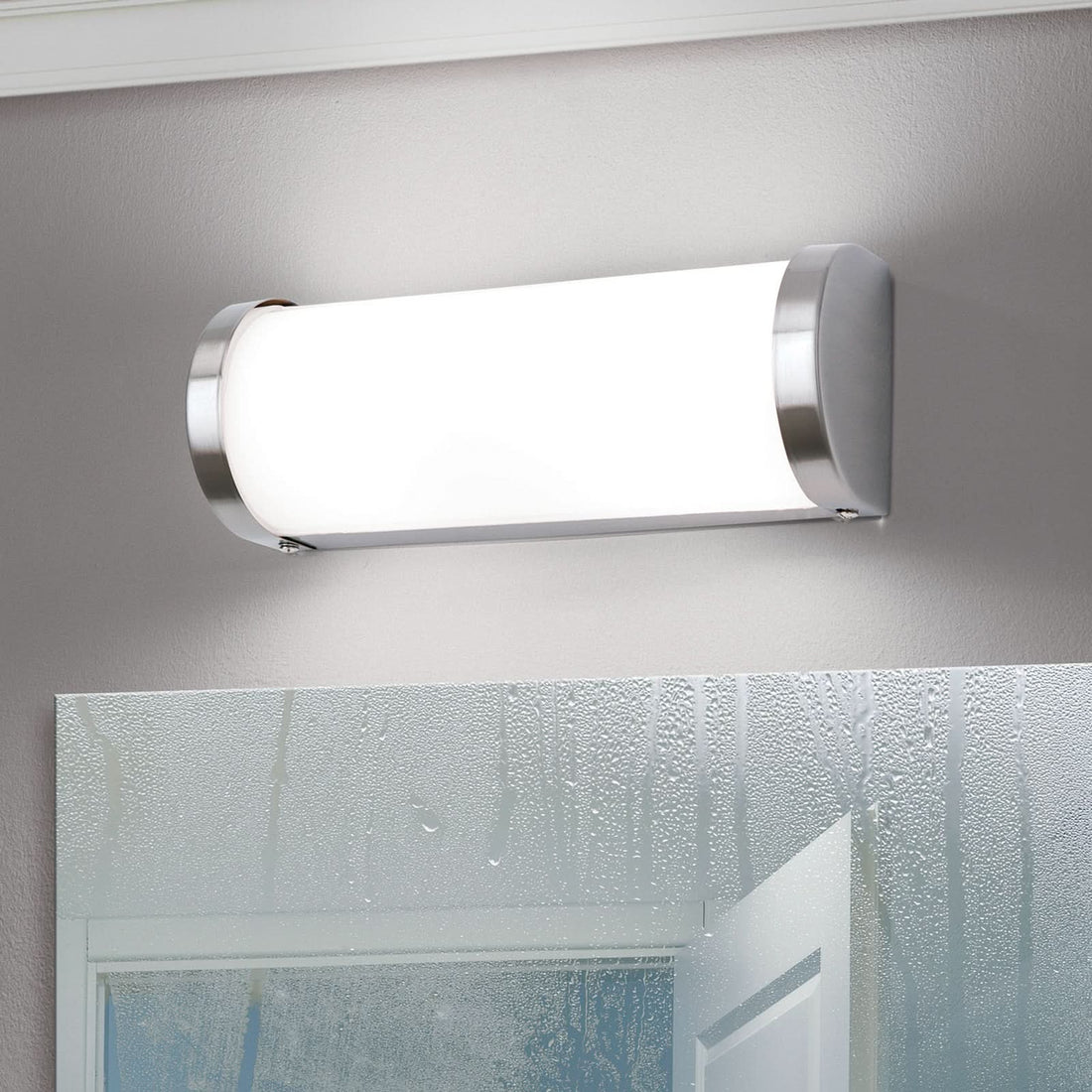 Applique murale Veti en verre, nickel mat et blanc, 2 lumières, IP44