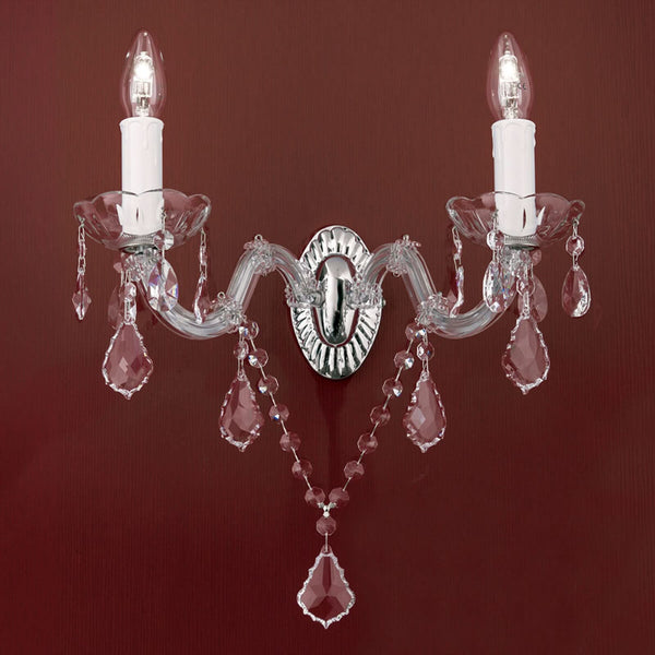 Applique murale Marie-Thérèse en cristal, argenté et transparent, 2 lumières, hauteur 25 cm