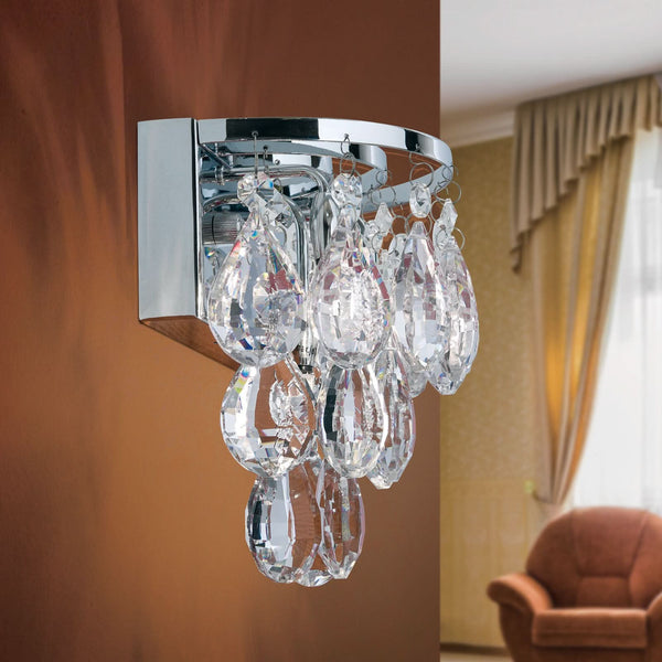Applique murale Celeste en cristal, chromé et transparent, 2 lumières, hauteur 18 cm