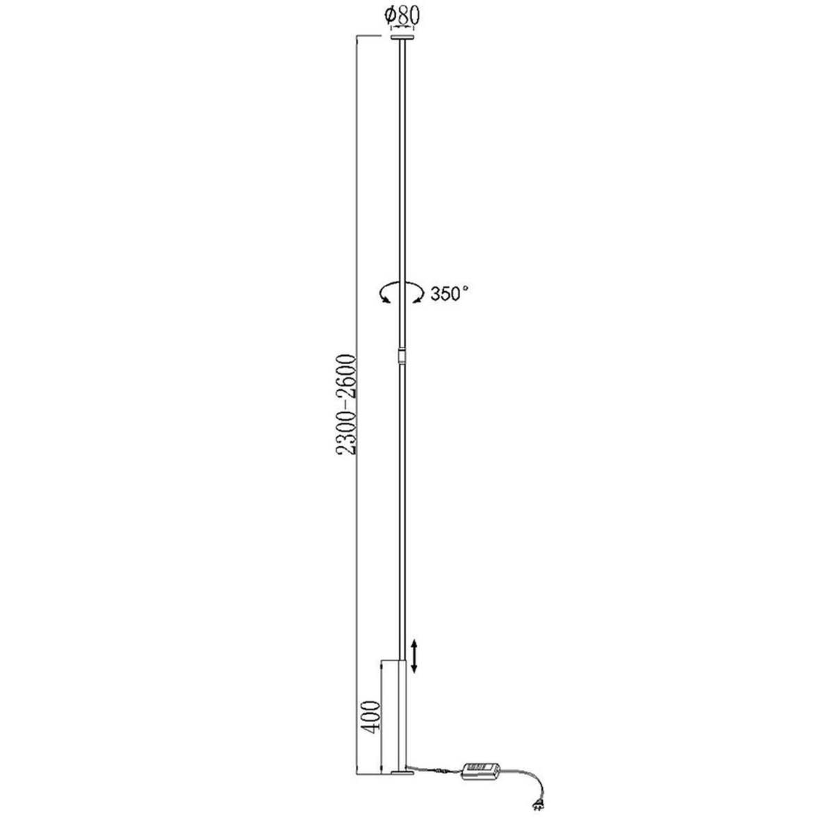 Lampadaire LED Vertical, Ø 8 cm, H 230 à 260 cm