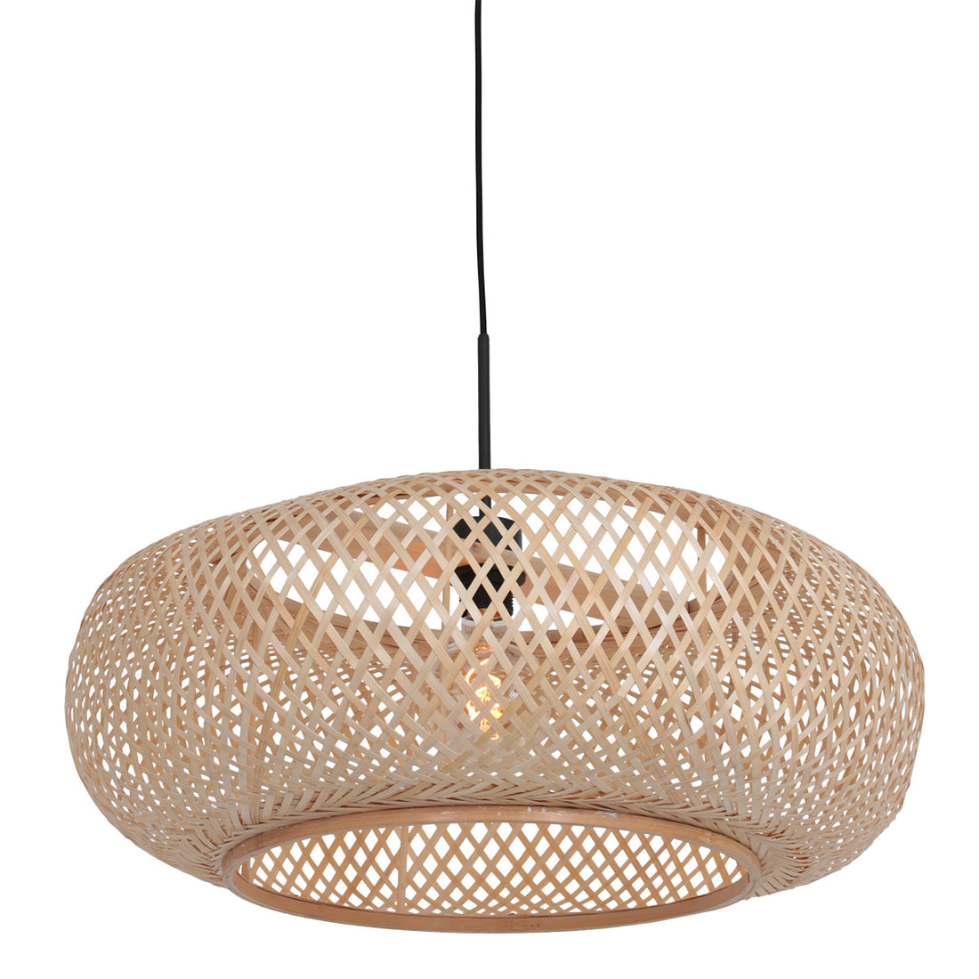 Natural bamboo pendant light, round braided lampshade Ø 60 cm, adjustable height | Maze