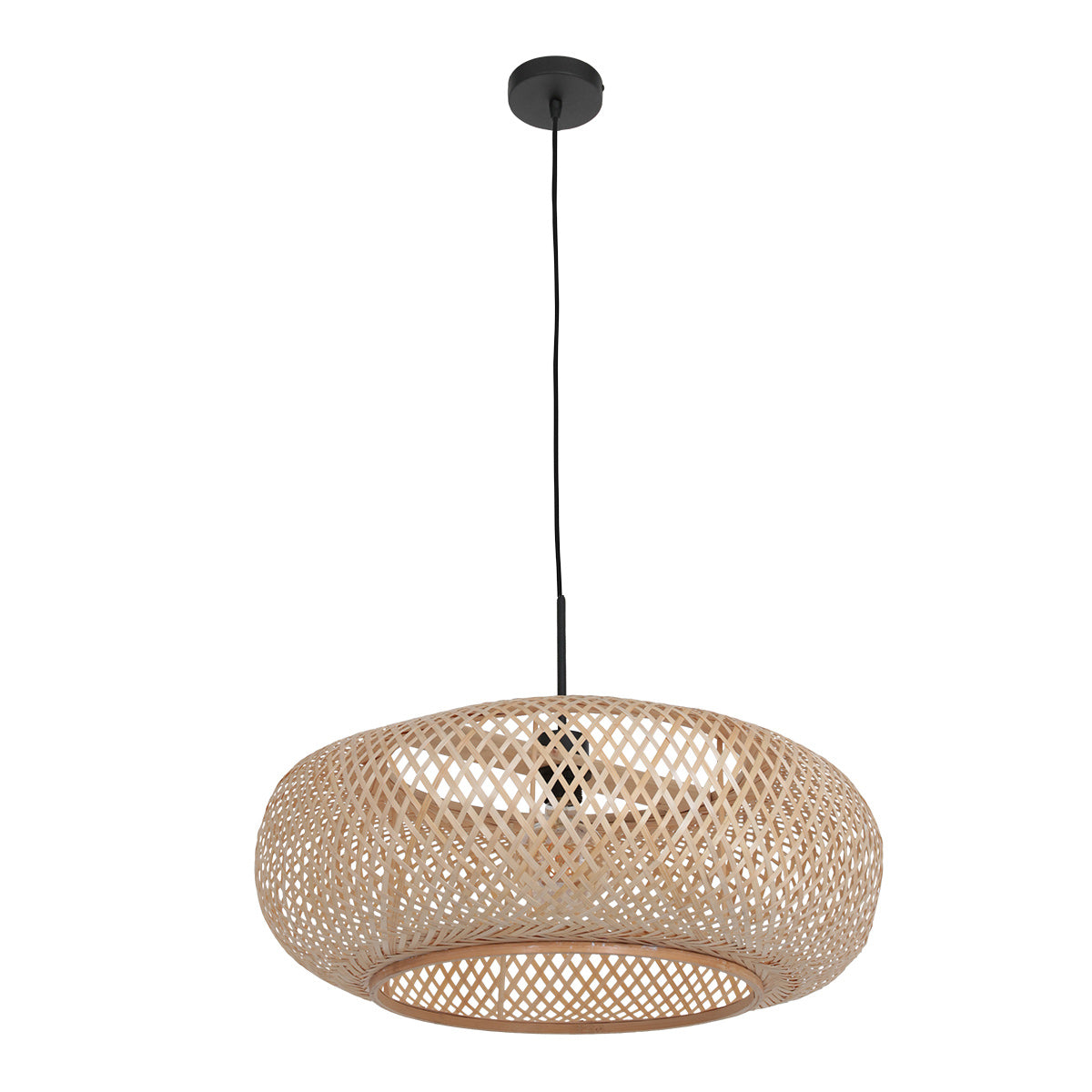 Suspension complète avec câble et rosace de plafond noire, vue trois quarts