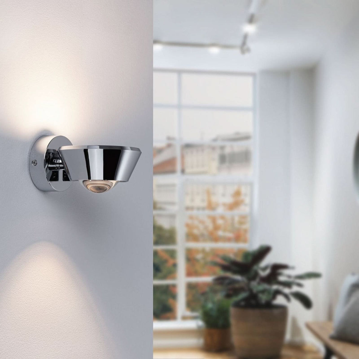 Applique murale LED Sabik, chromé, hauteur 8 cm, IP44