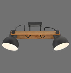 Plafonnier Cup 2.0 2 lumières noir et bois