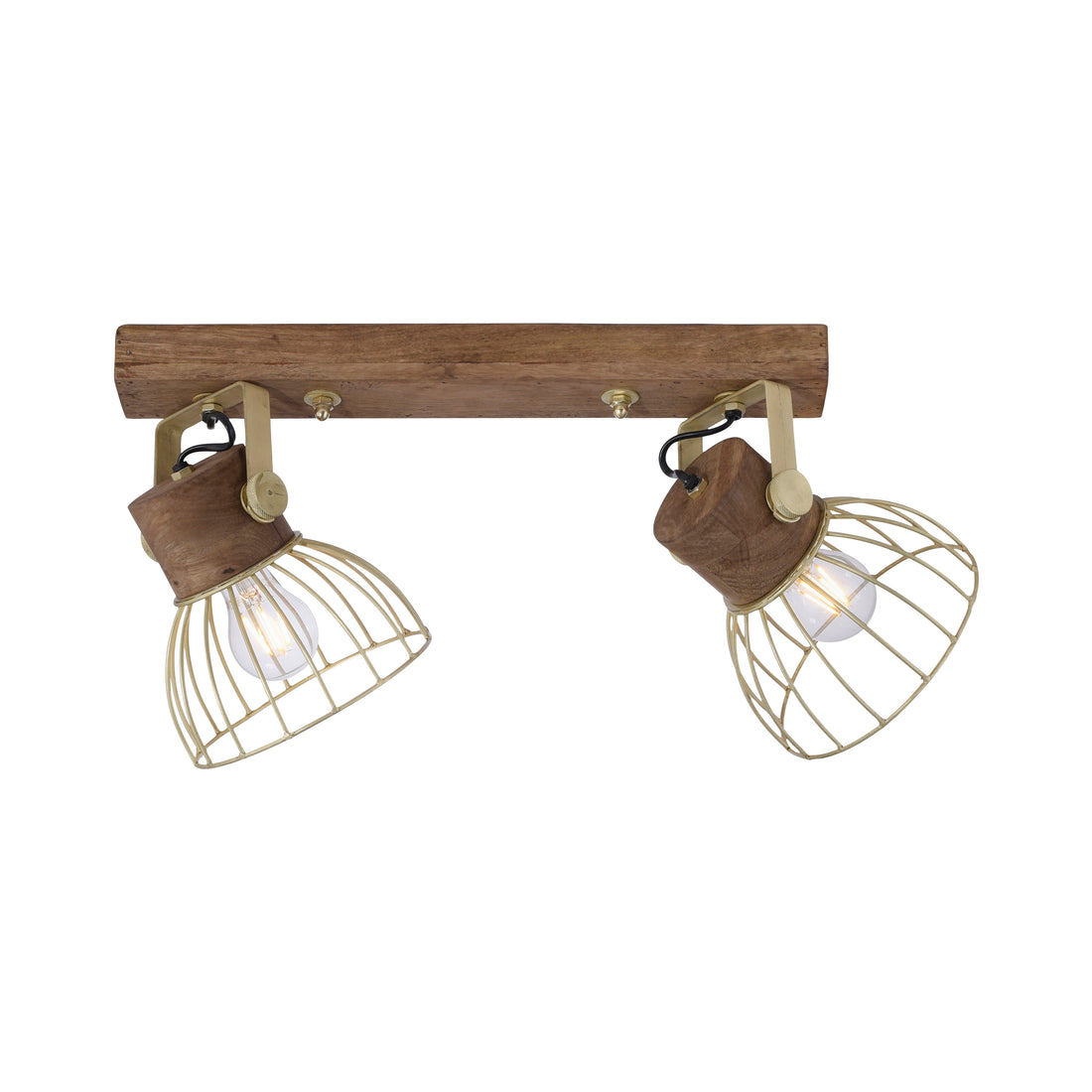 Plafonnier Alami 2 lumières laiton mat, bois