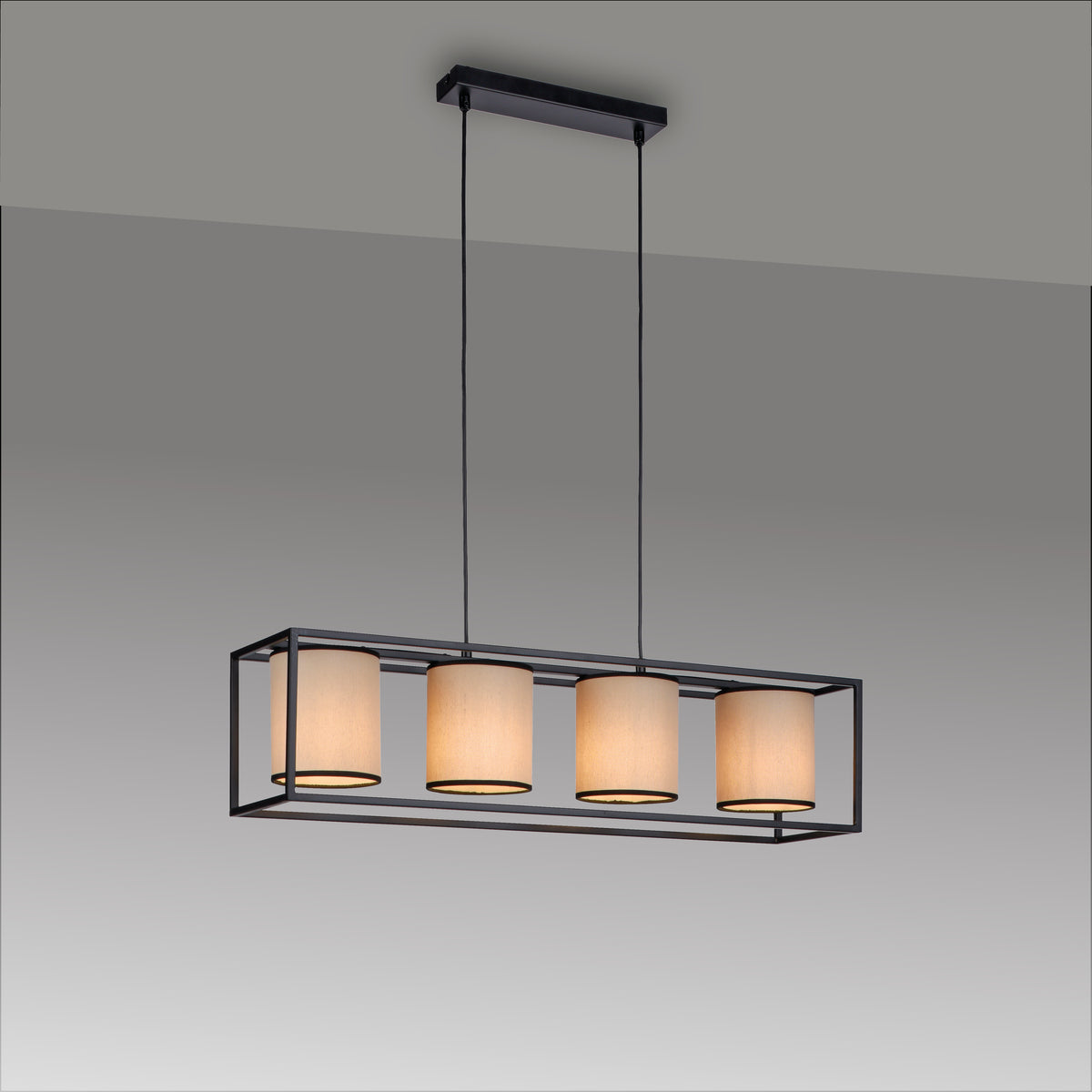 Suspension Raven 4 lumières beige et noire