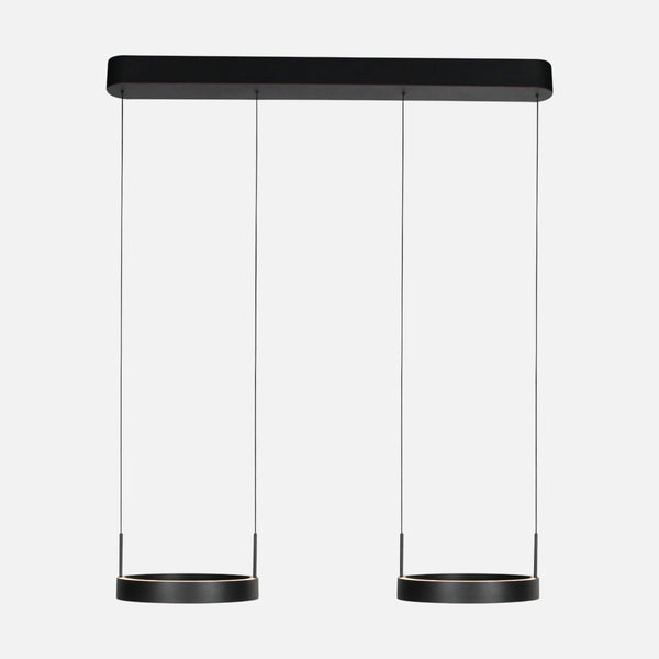 Black double-ring pendant light, top and bottom LED 6500 lm | Mykty