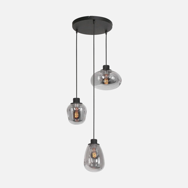 3-globe smoked glass chandelier, black, dining room | Reflexion