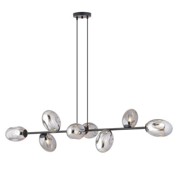 Pandora 8-light pendant, black, graphite glass