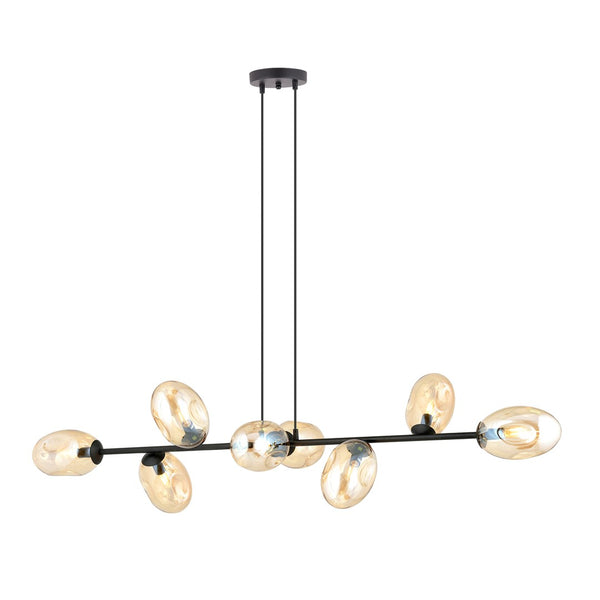 Pandora 8-light pendant, black, amber glass