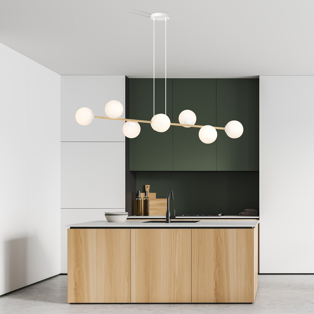 Gravity 8-light pendant lamp, white and gold