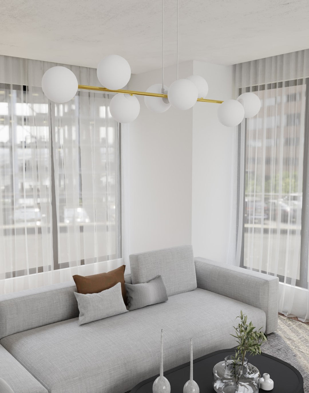 Gravity 8-light pendant lamp, white and gold