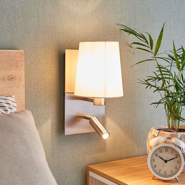 Applique murale Aiden en tissu, blanc et nickel, hauteur 30,8 cm