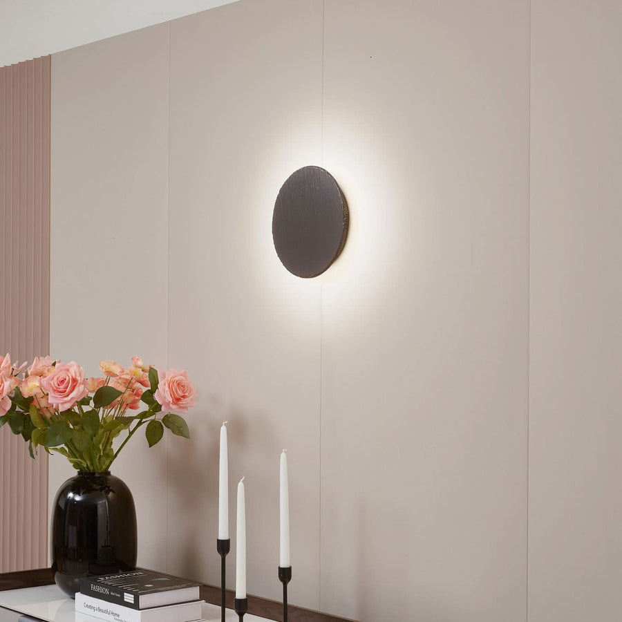 Applique murale LED Peetu en pierre, gris et noir, Ø 25 cm