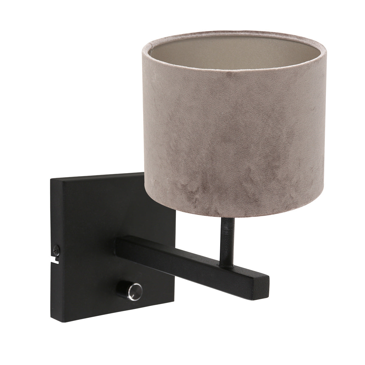 Stang 8175ZW black wall lamp with switch and grey velvet lampshade