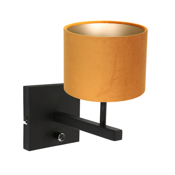 Stang 8176ZW black wall lamp with switch and gold velvet lampshade