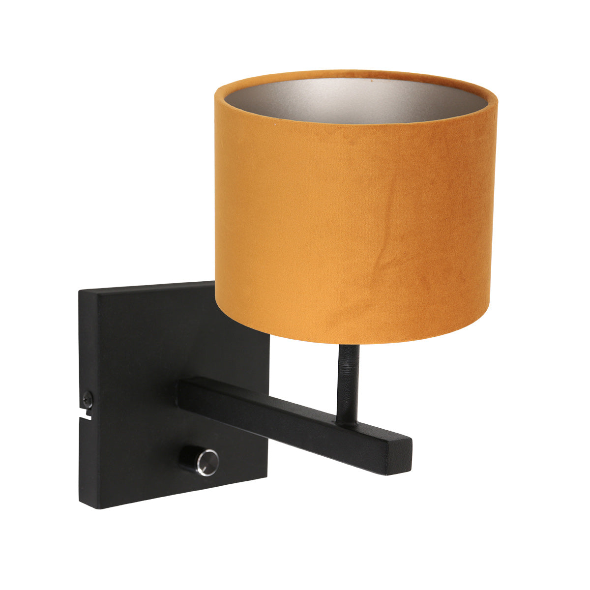 Stang 8176ZW black wall lamp with switch and gold velvet lampshade