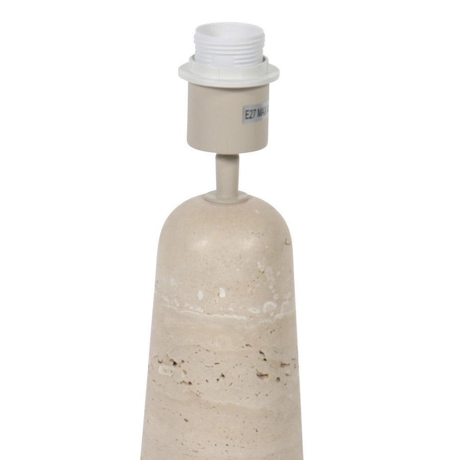 Lampe de chevet travertin, pied naturel & abat-jour lin blanc | Travino