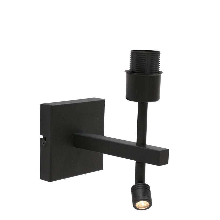 Stang 8203ZW black wall lamp with reading light and grey linen lampshade