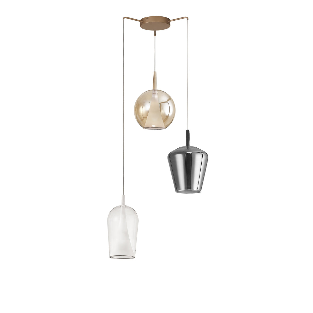 Suspension Elsa 3 lumières dorée, verre