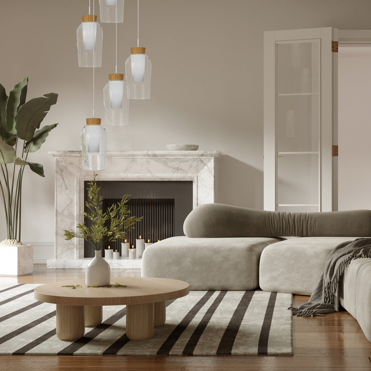 Suspension Nora 5 lumières, verre