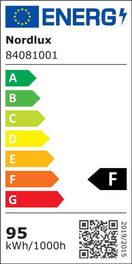 Étiquette énergie européenne indiquant classe F et consommation 95 kWh