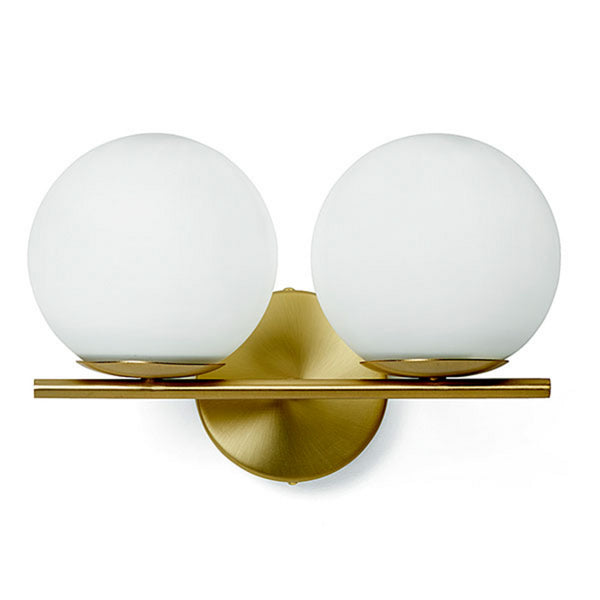 Applique murale Jugen en verre, laiton et blanc, 2 lumières, hauteur 21,7 cm