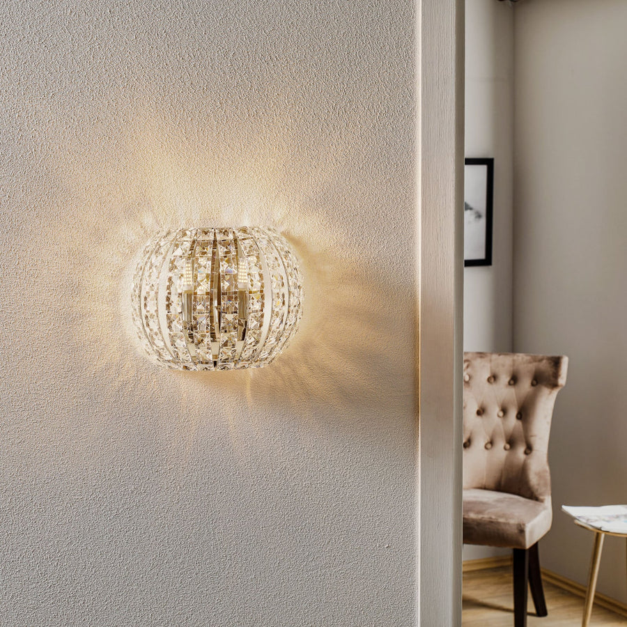 Applique murale Diamond en cristal, chrome et transparent, 2 lumières, hauteur 13 cm