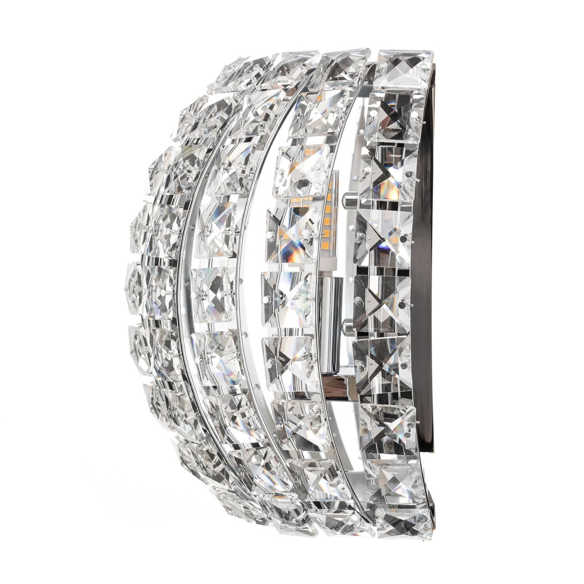 Applique murale Diamond en cristal, chrome et transparent, 2 lumières, hauteur 13 cm