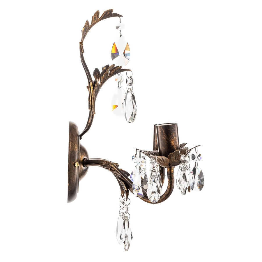 Applique murale Teresa en cristal, bronze et transparent, 2 lumières, hauteur 30 cm