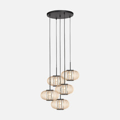 Bamboo cluster pendant light, 5 openwork globes in a cascade Ø 50 cm | Java