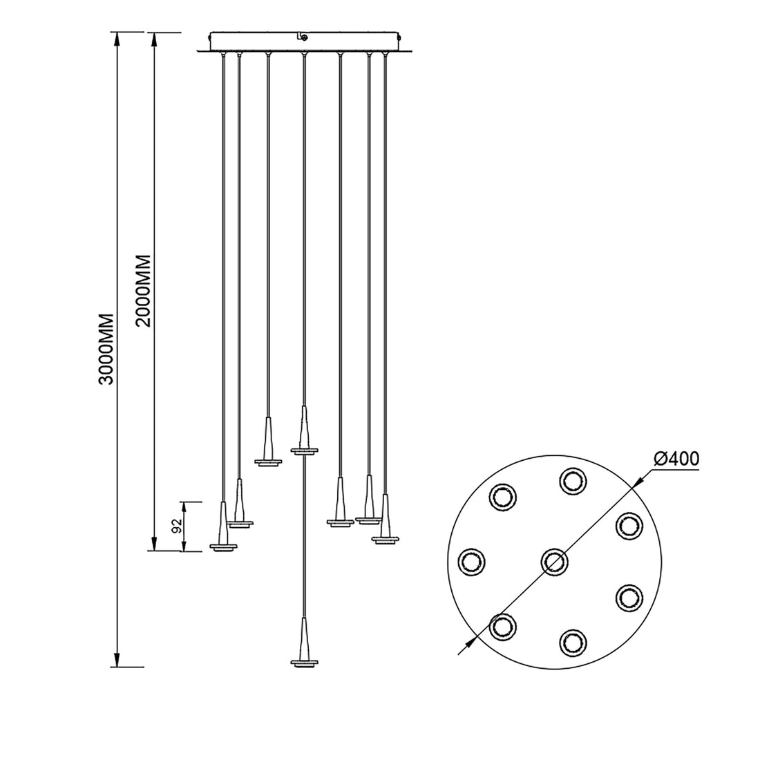 Suspension LED Andromeda dorée, rond, Ø 40 cm