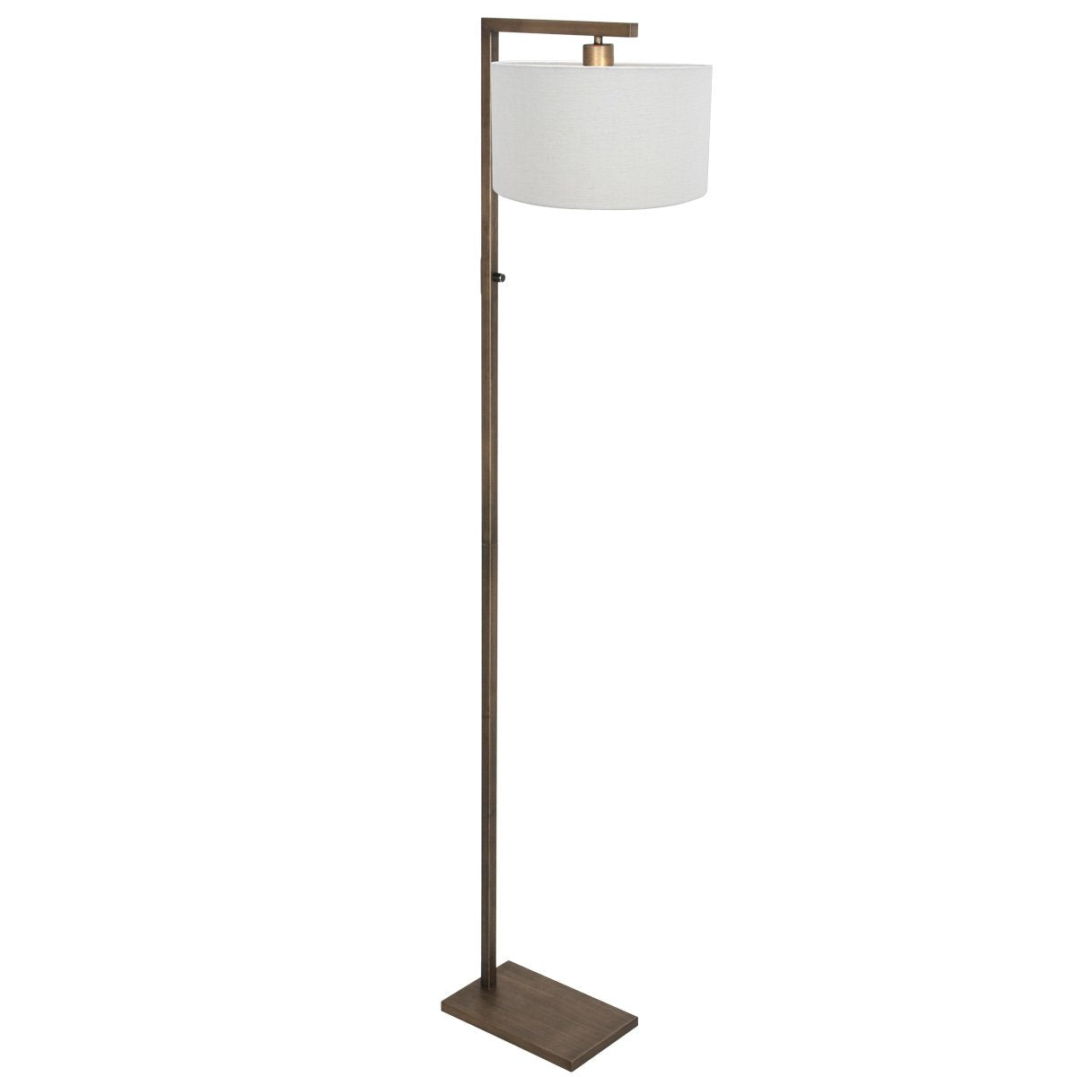 Vue de trois quarts du lampadaire, montrant le bras déporté et le socle rectangulaire.