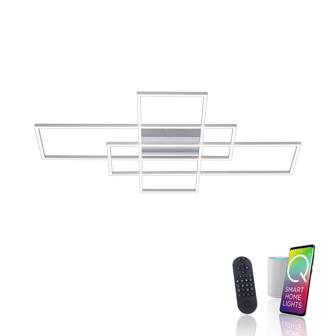 Plafonnier Q-Inigo acier, L 101 cm