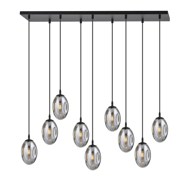 Astral 9-light pendant, black, graphite glass