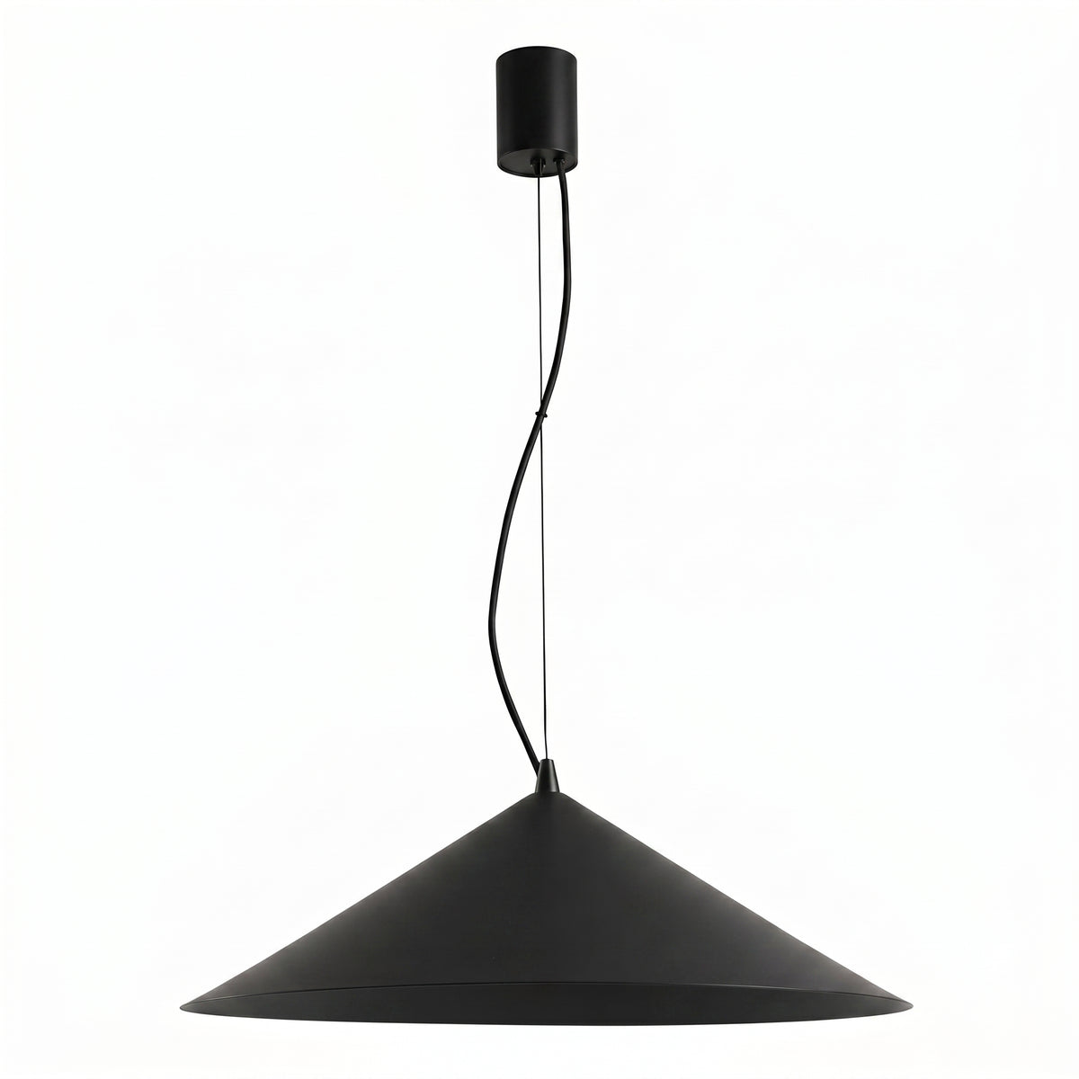 Suspension conique noire mate, vue d'ensemble du produit sur fond blanc
