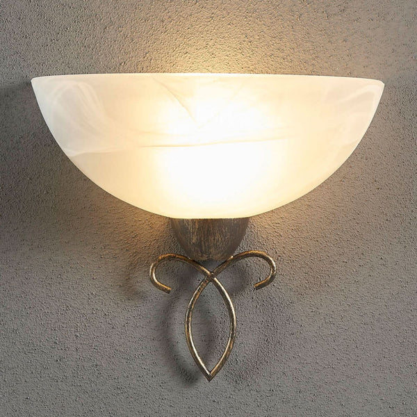 Applique murale en verre, noir doré brossé et albâtre, hauteur 22,5 cm