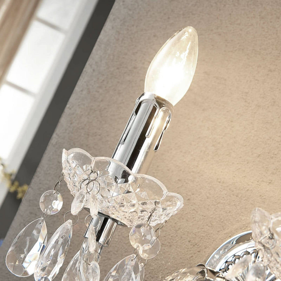Applique murale Merida en métal, transparent et chromé, 2 lumières, hauteur 35 cm