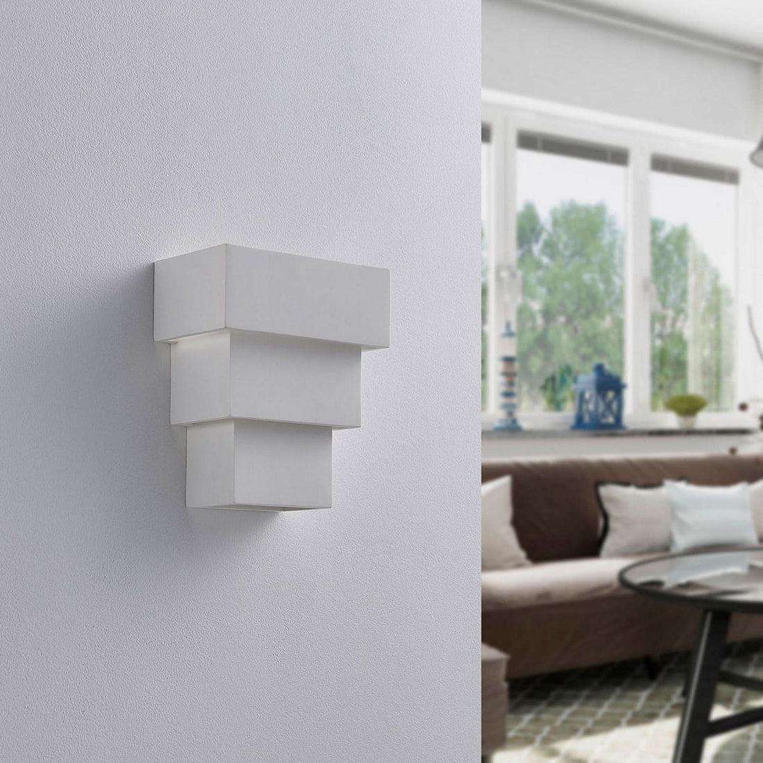 Applique murale Antonella en plâtre, blanc, hauteur 21 cm