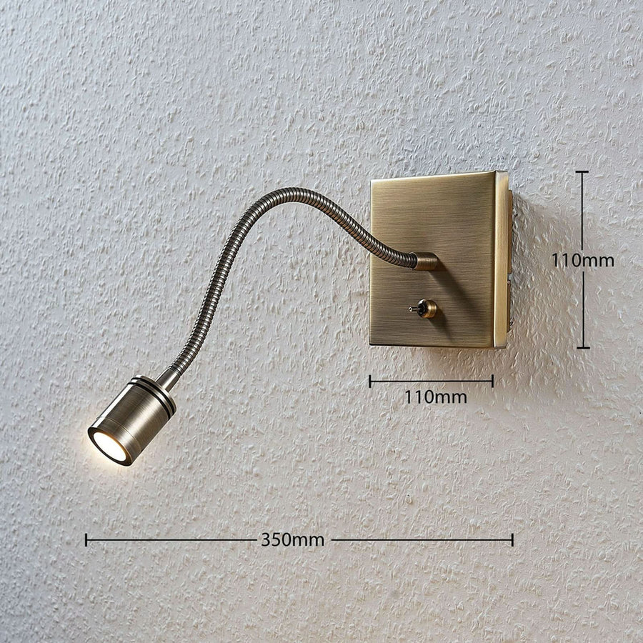 Applique murale LED Mayar en métal, laiton ancien, hauteur 11 cm