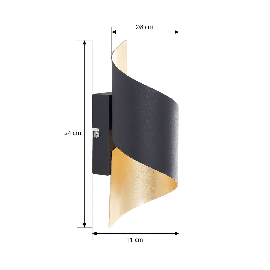 Applique murale Desirio en métal, noir et doré, hauteur 24 cm